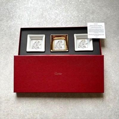 Cartier Mini Change Tray Ashtray Panthere Face Porcelain VIP Gift Item Set of 3
