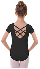 Girls Toddler Leotards for 10-12 Years A1 - Black Short Sleeve Back Hollow 