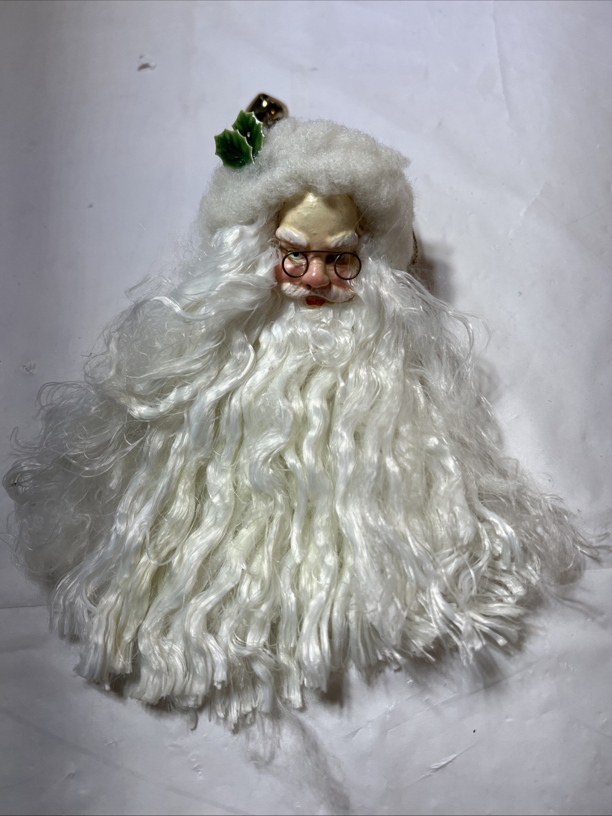 Vintage Christmas Santa Head ornament White Plastic Face Beard Tree Decoration
