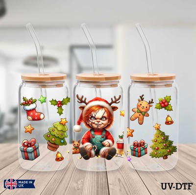 Chucky Weihnachten UV DTF Aufkleber - 16oz Libbey Dose Glasfolie yn579
