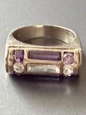 Anello Vintage Argento Sterling 925S Anello Modernariato Ametista Norvegia...