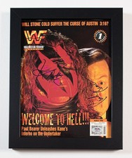 Kane & Paul Bearer - signed, framed WWF magazine - PSA/DNA