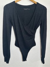 New Abercrombie Fitch Soft A F Cozy Knit Faux Wrap Long Sleeve Bodysuit