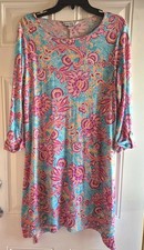 SUNSETS & SWEET TEA Knit Dress - XL (Fits as L) - Scoop Neck, Long Roll-Tab Slvs