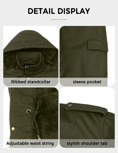 Chaquetas militares con capucha grandes y altas de invierno gruesas forradas de lana para hombre Soularge - Imagen 34 de 36