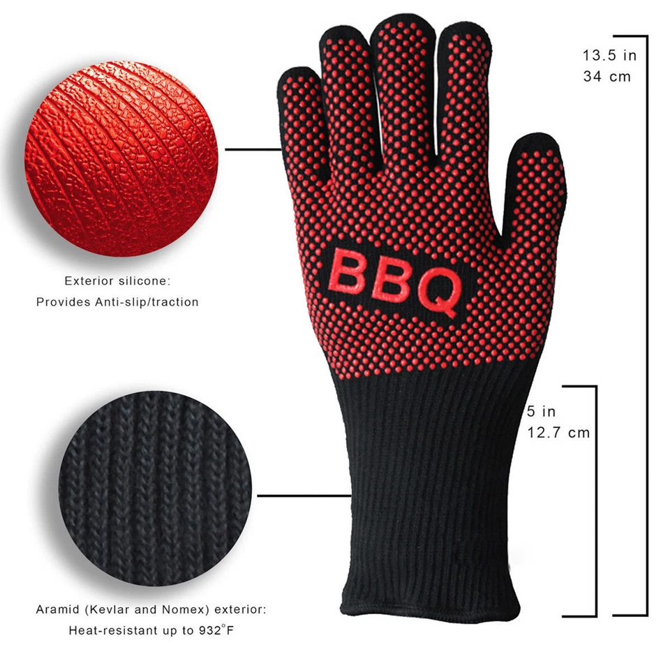 Guantes de barbacoa resistentes al calor 662 ° F guantes de parrilla cocina hornear horno guantes Foto 3 de 4