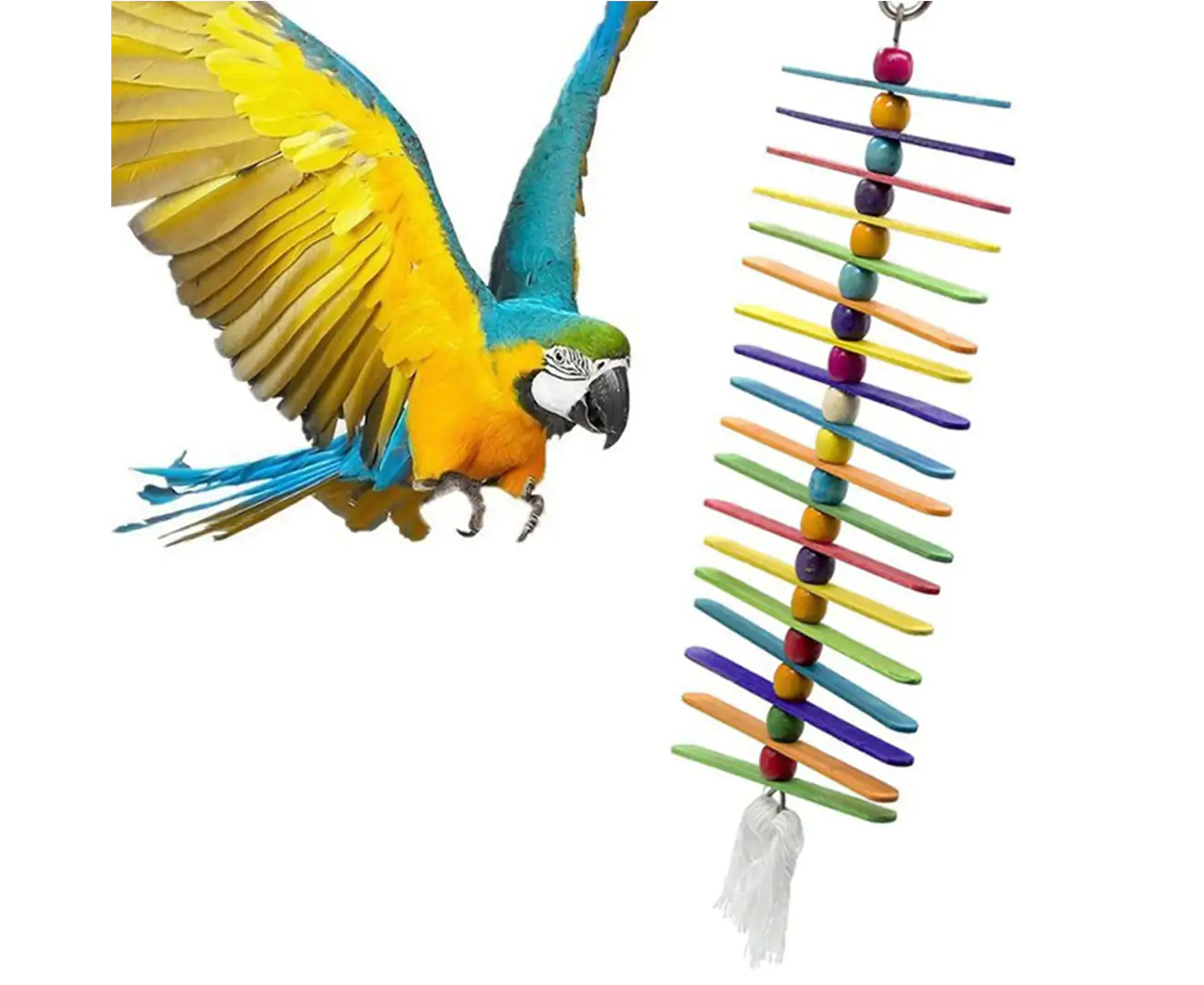 Pet Birds Parrot Wooden Stick Beads String Swing Hanging Chew Toy Cage