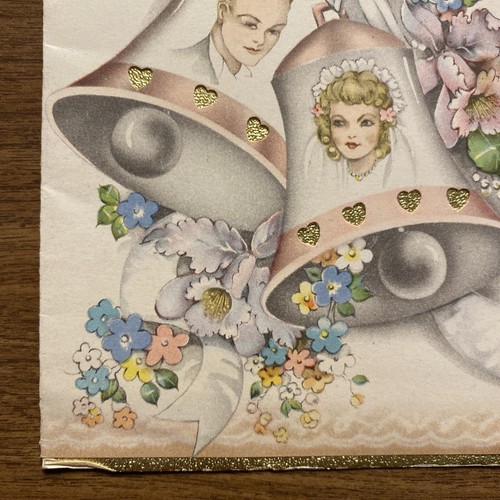 De colección 1940 Boda Matrimonio Felicitaciones Tarjeta Novia y Novio Iglesia Campanas P3D - Imagen 5 de 19