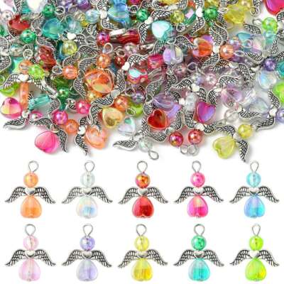 100x Acrylic Angel Wings Fairy Charms Pendants for DIY Jewelry Crafts Making