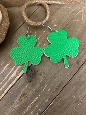 St Patrick's Day Leather Shamrock; faux leather wire earrings