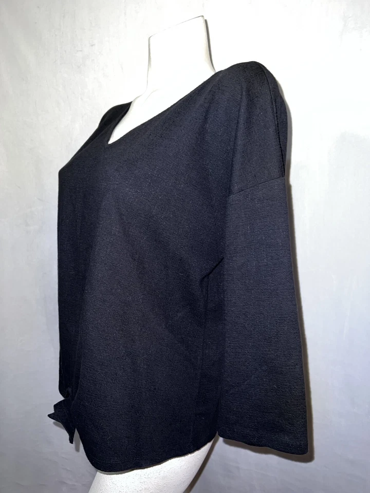 Talbots Top Women's Size XLP Black V-neck 3/4 Sleeve Blouse w/Tie Strap Hem - Image 4 of 4
