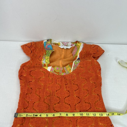 Trina Turk Women’s 0 Orange Crochet Silk Detail Neckline Shift Dress - Picture 13 of 13