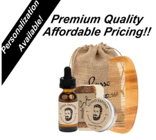 Personalized Gift, Beard Oil Grooming Kit, Beard Oil, Beard Balm, Soap, Comb