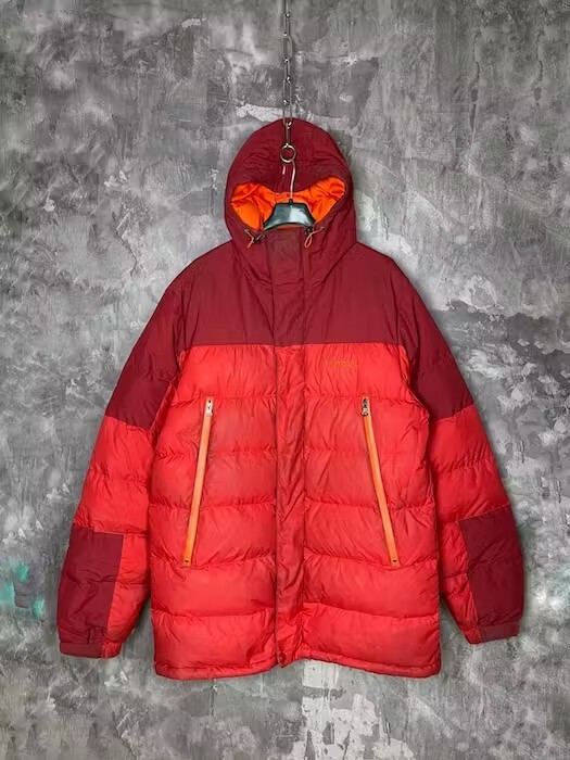 Marmot Men L Goose Down 700 Red Puffer Full Zip Winter Hooded