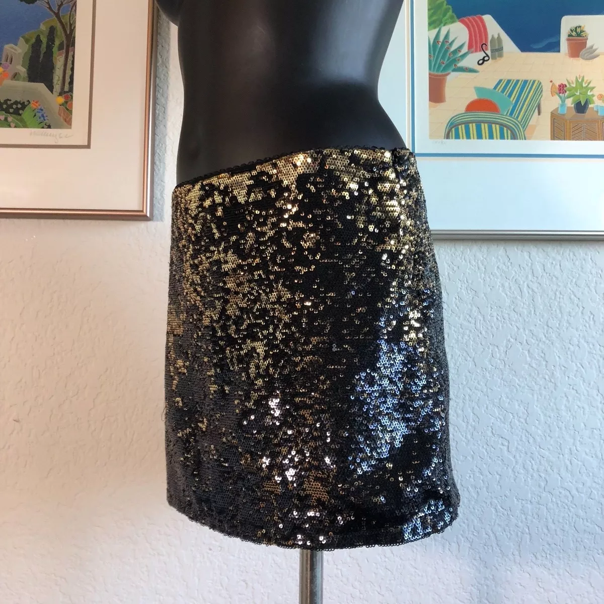 Gold sequin stretch hot sale skirt