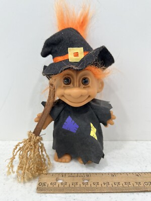 Russ Halloween Witch Troll Doll, Orange Hair, Stickered