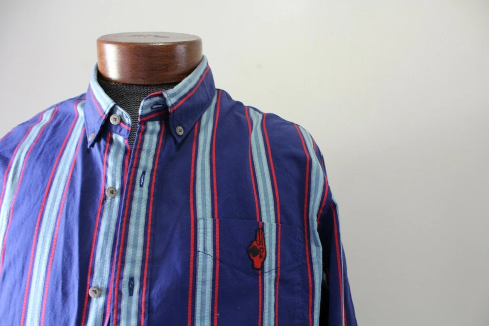 Camisa masculina manga longa Scotch and Soda listra vermelha azul tamanho grande - Imagem 2 de 4