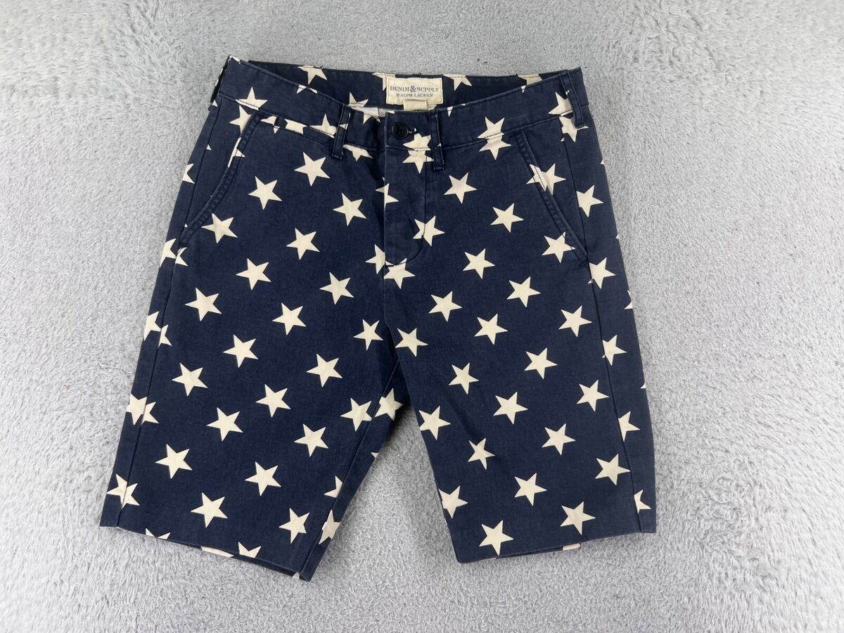 Polo Ralph Lauren Shorts Men 30 Blue Beige Stars Butto Fly Polo Ralph Lauren Shorts Men 30 Blue Beige Stars Butto Fly