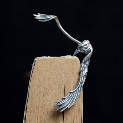 1pc Handmade Left Ear Crow Shaped Ear Cuff Earrings Made S925 Sterling Silver