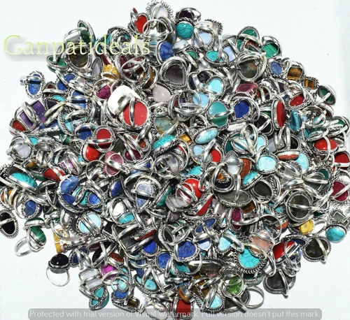 Labradorite & Mix Gemstone Ring 925 Silver Plated Wholesale Handmade Jewelry Lot