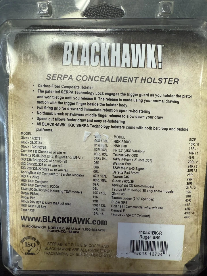 BLACKHAWK! SERPA Belt Holster for Ruger SR9 Right Hand - Black... - Image 2 of 2