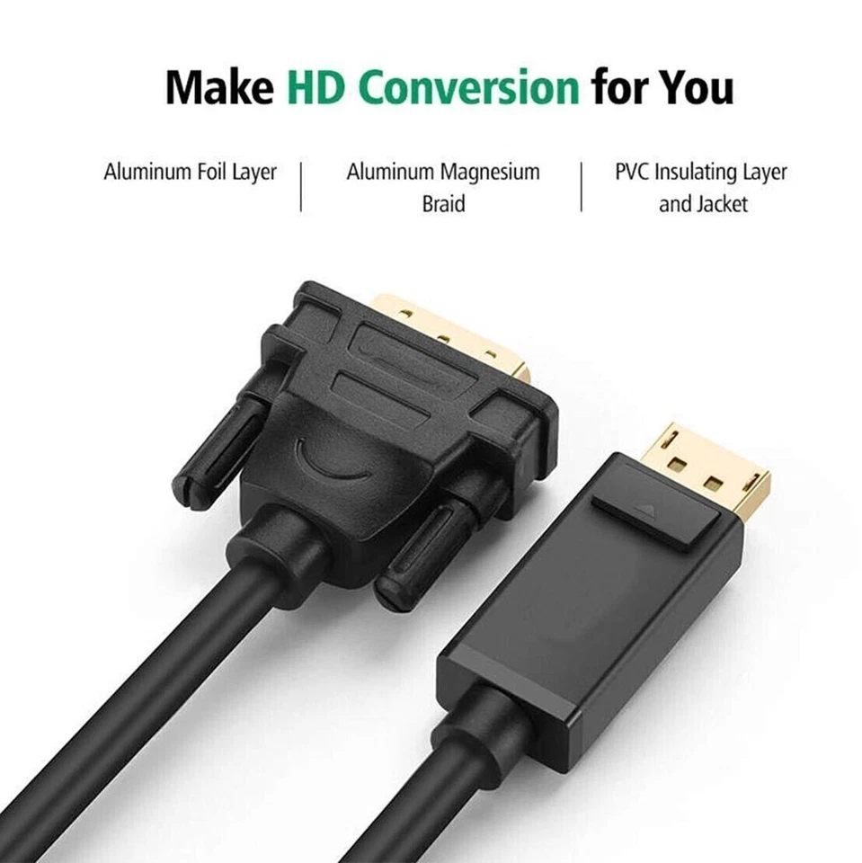 HD 1080P High Speed Cable Adapter Displayport DP Display Port to DVI Male Female - Image 4 of 4