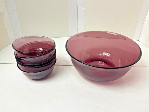Set/Lot *Vereco France Pink/Cranberry/Amethyst Nacho/Chip/Salsa Dip Serving Bowl - Picture 4 of 8