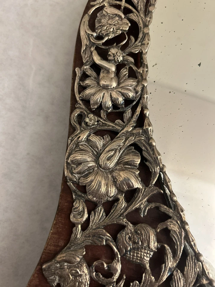 Antique Sterling Silver And Wood Heart Shaped Vanity Mirror - Image 4 of 4