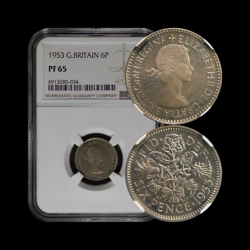 GREAT BRITAIN. 1953, 6 Pence - NGC PF65 - QEII, Rose Shamrock Thistle Leek 034