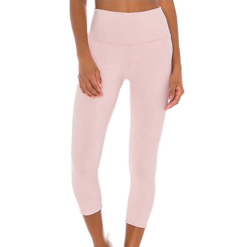 ALO Yoga Light Pink Mauve HIgh Waised Cropped Airbrush