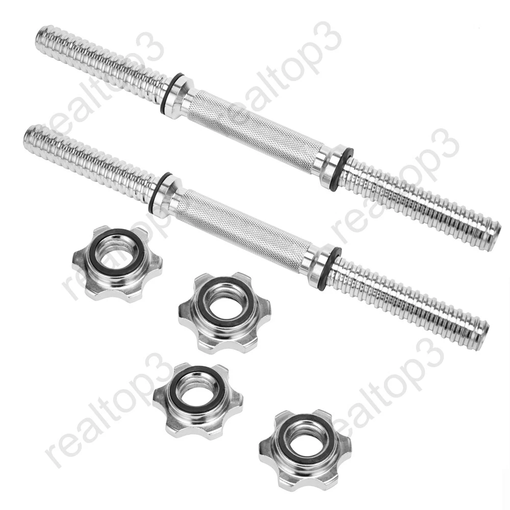 17.7" Dumbbell Handle Weight Bar Weight Lifting Collars Metal Dumbbell Chrome