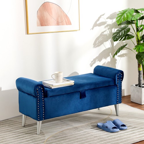 47" Modern Large Bedroom Storage Bench Ottoman Upholstered Bed End Entryway Seat - Picture 3 of 12