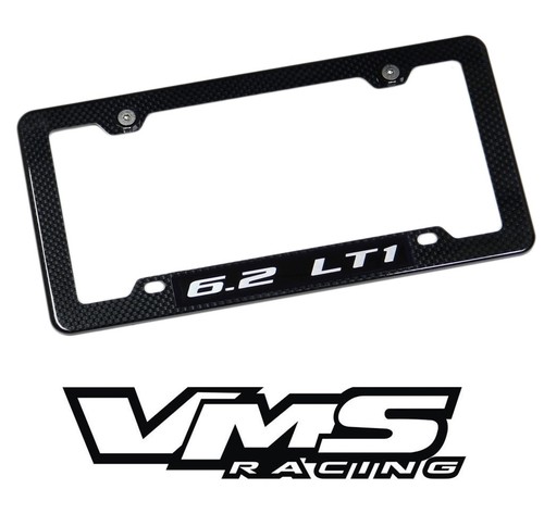 Black Carbon Fiber License Plate Frame With 6.2 LT1 Red Aluminum Emblem - US Standard Size