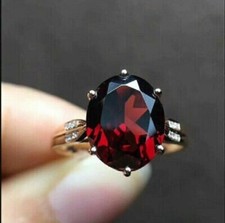 2Ct Oval Cut Red Garnet Solitaire Women's Engagement Ring 14K Yellow Gold Finish