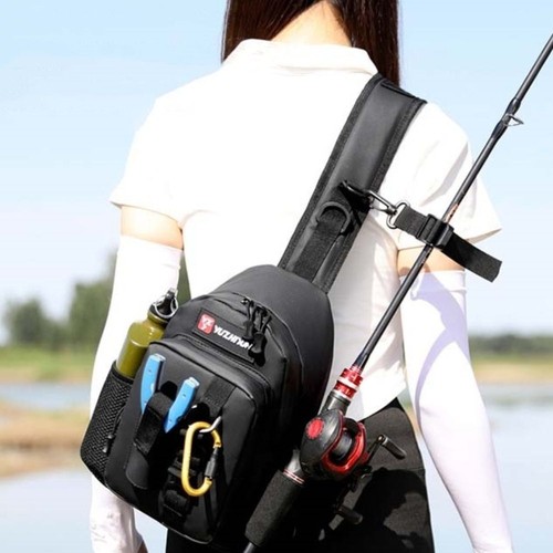 Borsa baule esca pesca con porta canna marsupio esche portaoggetti sport all'aperto - Foto 7 di 18