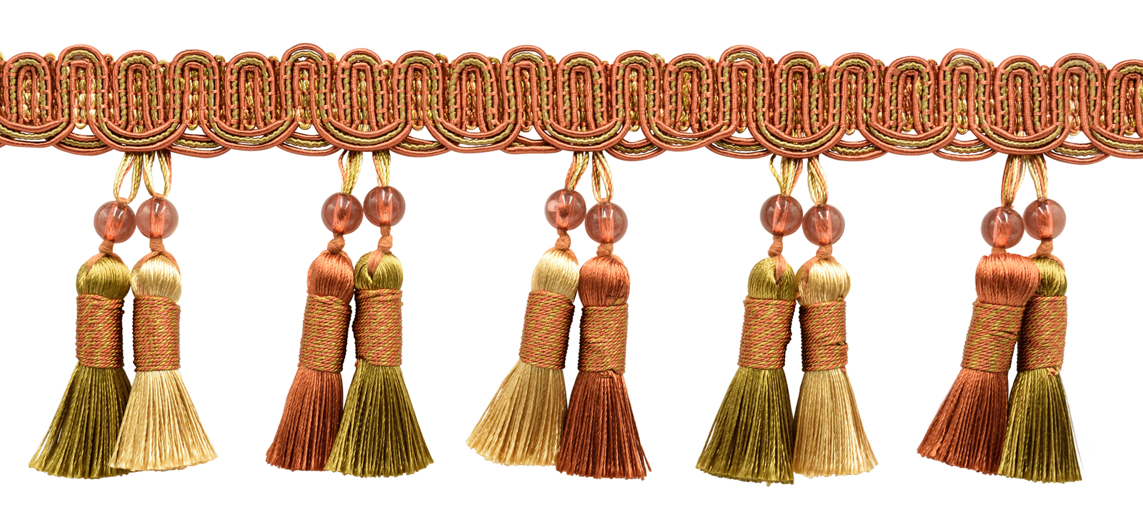 Beaded Tassel Fringe, Color# 07H - Rust Medley Orange [Sold By The Yard]