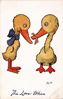 PC KÜNSTLER SIGNIERT MORGAN ENTEN WURM LIEBESMARKE HUMOR VINTAGE POSTKARTE (b61520)