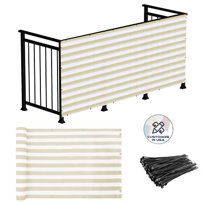 35in Privacy Balcony Deck Fence Screen Beigestripe Shade Fabric Cover Patio Yard