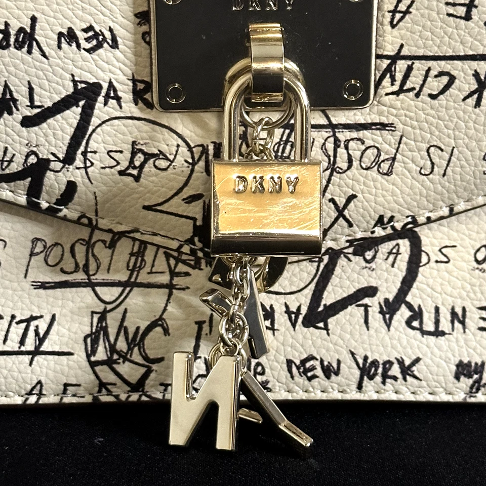 DKNY Elissa Crossbody Bag Purse Graphic Logo Print Beige - Image 4 of 4