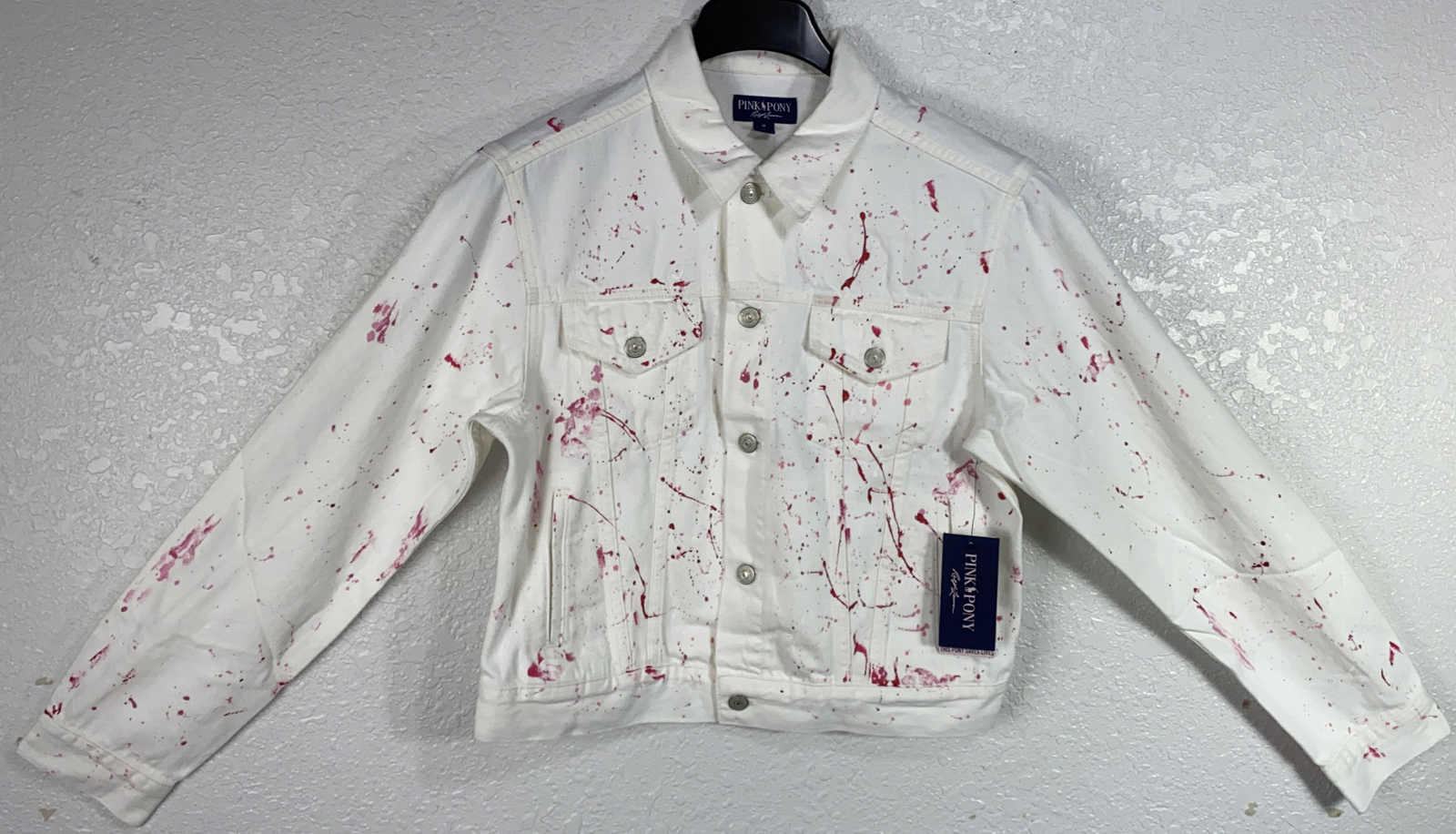 Polo Ralph Lauren Pink Pony (Donna Small) Giacca Denim Bianca Rosa Splatter