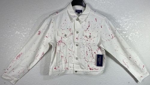 White Denim Jacket Pink Splatter | eBay