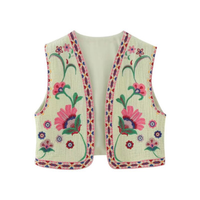 Hot Women Retro New Floral Embroidered Open Waistcoat Vest