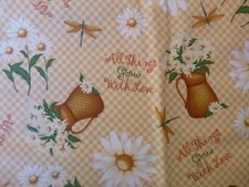 Daisies on Yellow/Gold Checked Cotton Fabric 44" Wide x 36" long