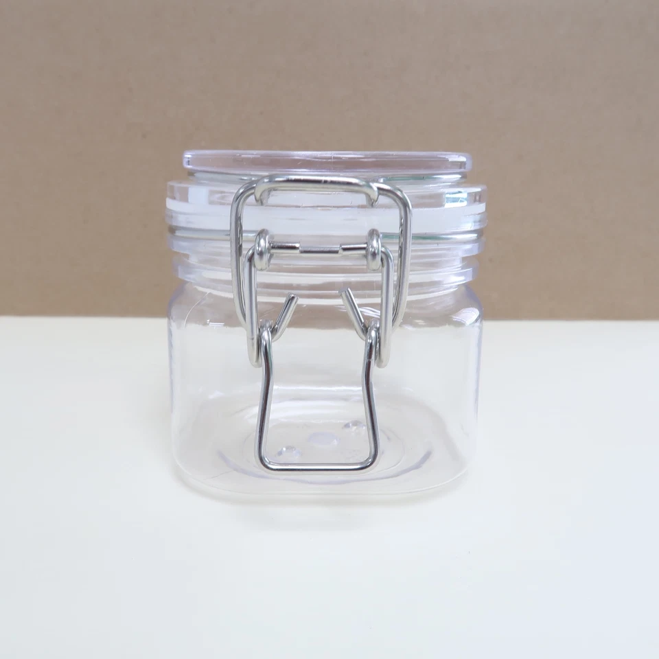 Paquete de 4 frascos de almacenamiento de fondo cuadrado de plástico PET transparente de 400 ml (13,5 oz) con cierre Foto 4 de 4