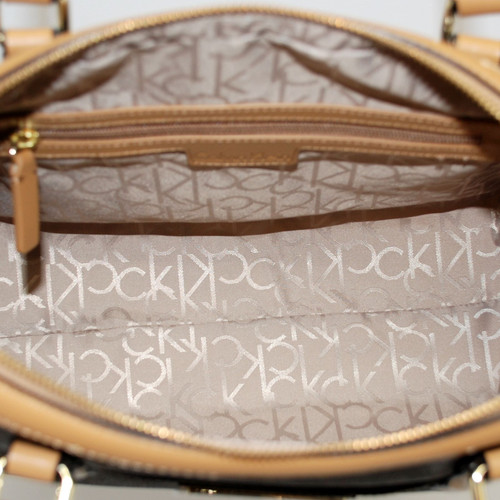 CALVIN KLEIN AUTHENTIC BROWN/KHAKI/CAMEL SATCHEL CROSSBODY BAG PURSE NWT - Picture 9 of 11