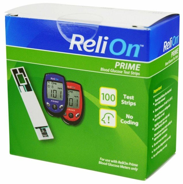 ReliOn Prime Blood Glucose Test Strips 100 Ct 1 Pack for Diabetes Care