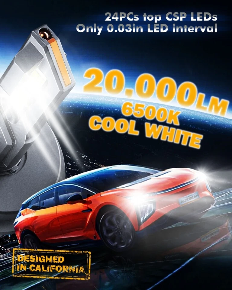 AUXBEAM H4 9003 LED Headlight Hi-Lo Beam Bulbs 6000K Super Bright Xenon White - Image 2 of 4