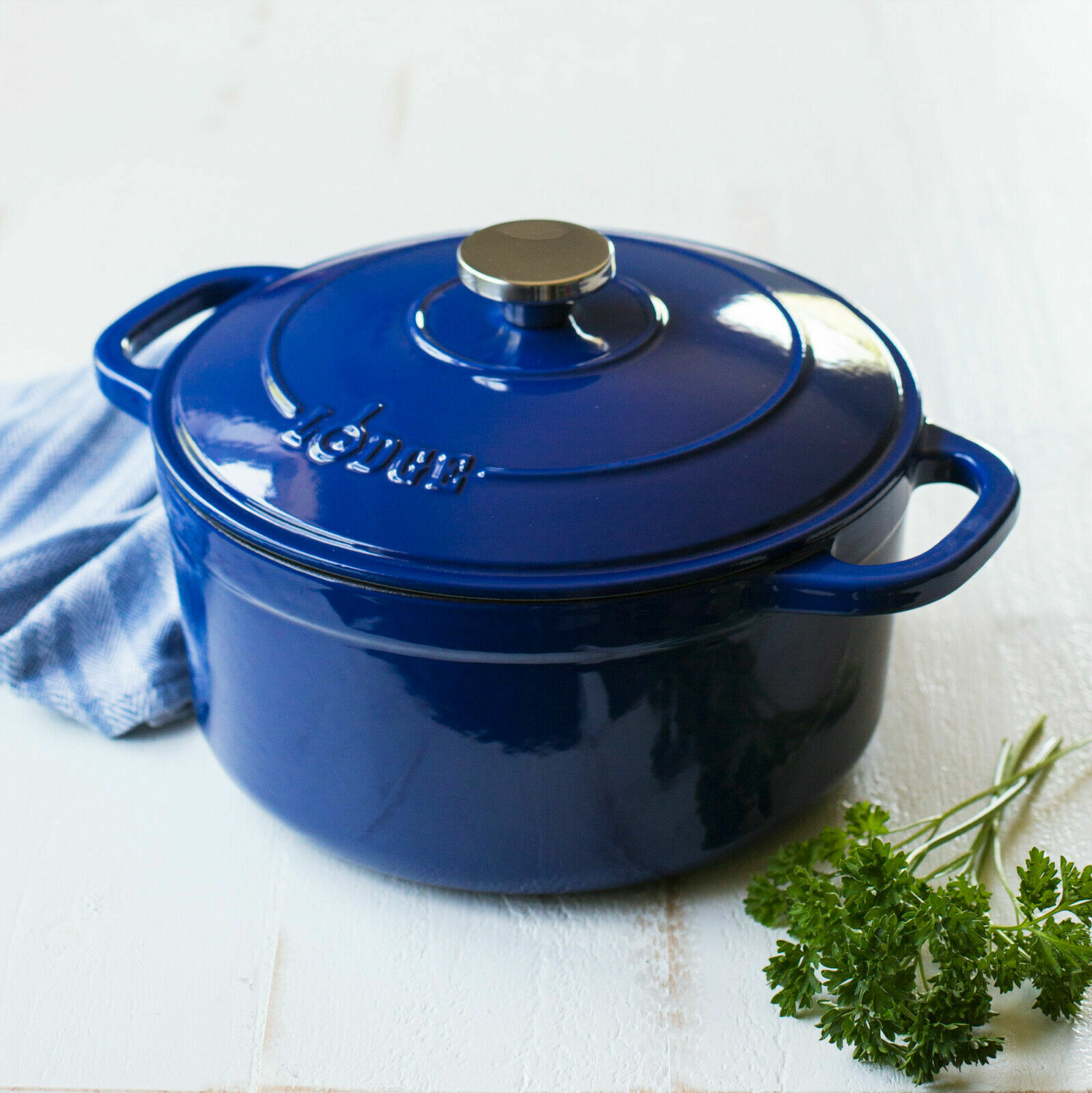 Lodge Enameled Cast Iron 5.5 Quart Dutch Oven Cookware Pot, Indigo Blue eBay