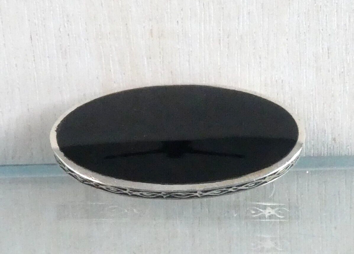 1982 Solid Silver & Black Agate Brooch Sheffield … - image 1