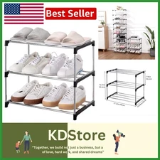 Stackable Small Shoe Rack, Space Saving Storage and Organization (3-Tier, Black)
